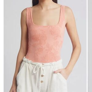 Free People Send Love Jacquard Bodysuit floral design in salmon pink